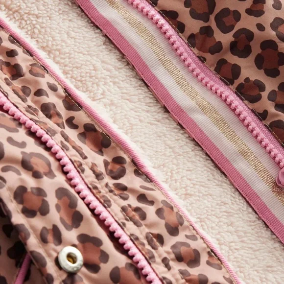 Mini Boden Leopard Print Sherpa Lined Anorak Size: 7-8Y